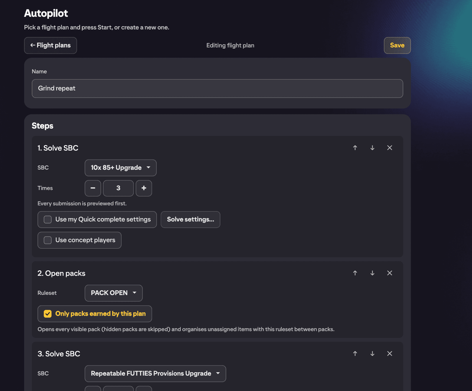 Autopilot: Queue SBC Solves and Pack Opening
