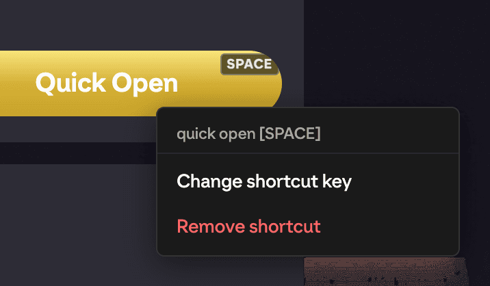 A button with a shortcut assigned, showing Change shortcut key and Remove shortcut
