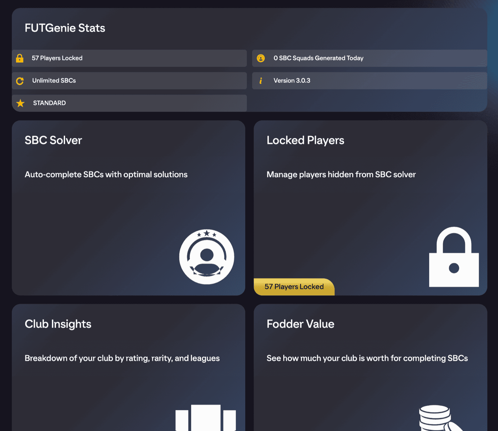 The FUTGenie Hub: Stats, Tools and Settings