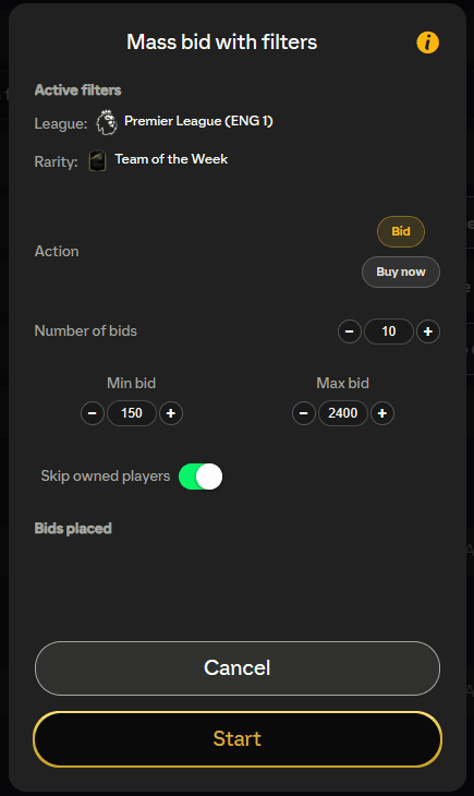 Rating mass bid options