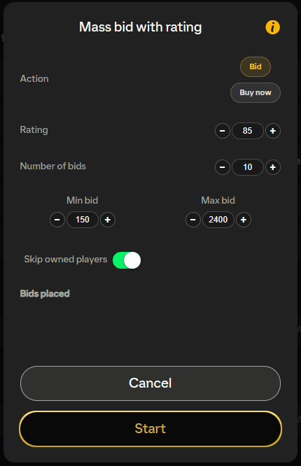 Rating mass bid options
