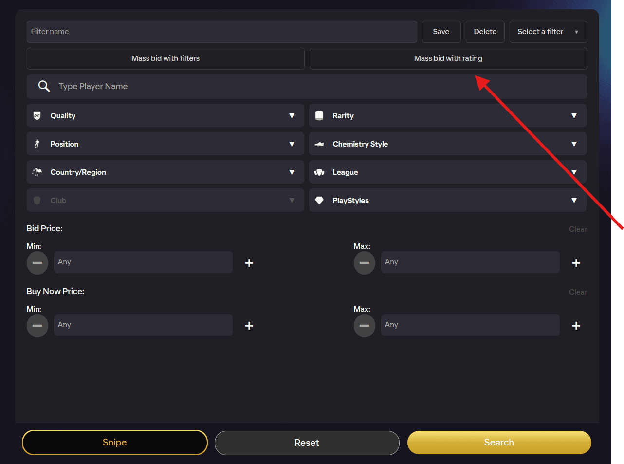 Rating mass bid button