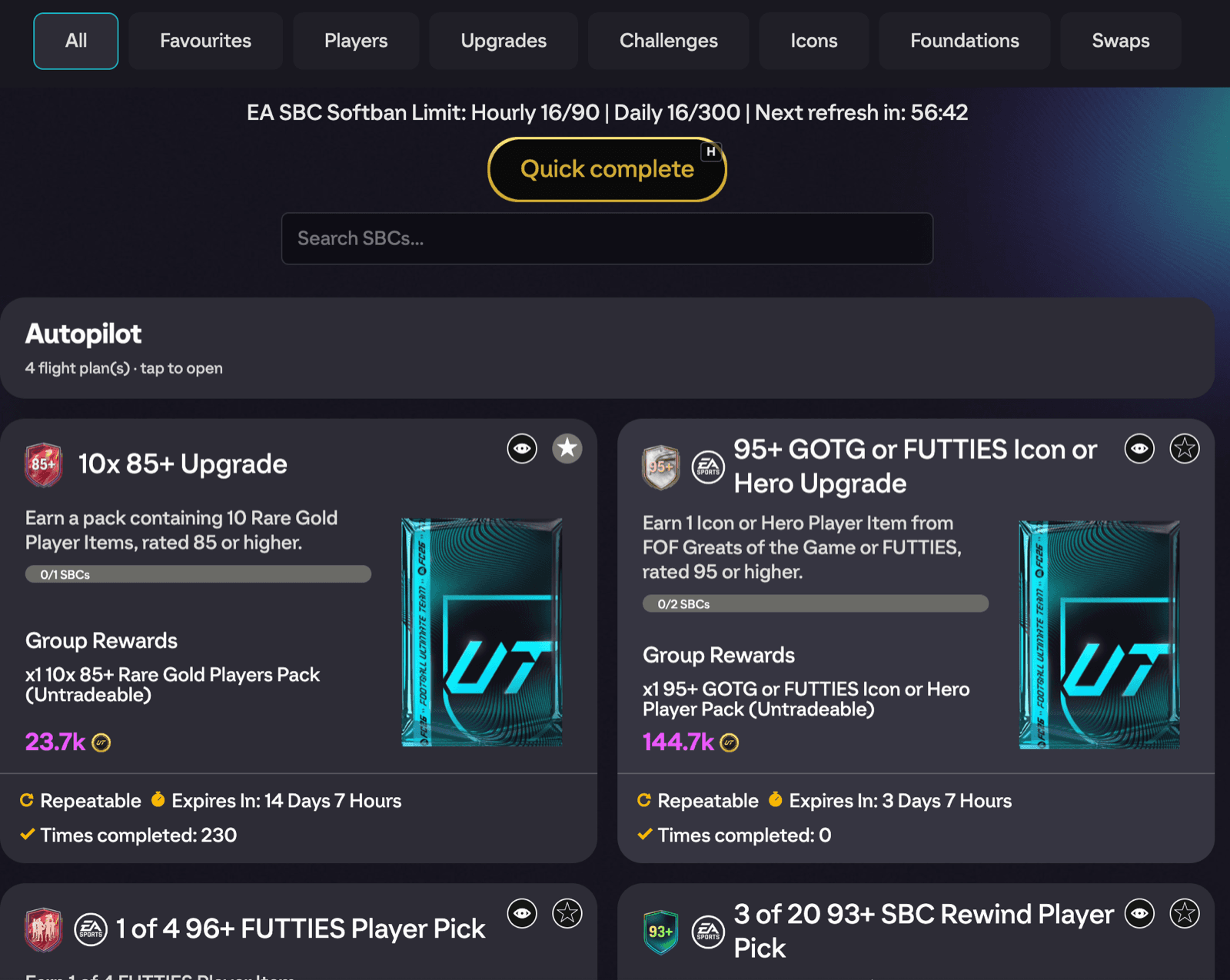 SBC Hub Tools: Softban Tracker, Search and Prices